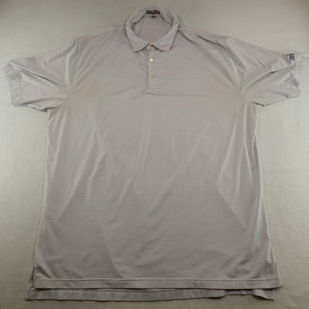 Peter Millar Summer Comfort Polo Shirt Men XXL White Purple Striped Stretch Flaw